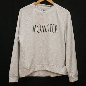 Rae Dunn Light Heather Gray Sweatshirt “Momster.” With Fuzzy Socks Women’s Med